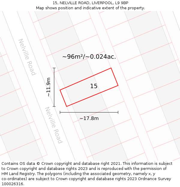 15, NELVILLE ROAD, LIVERPOOL, L9 9BP: Plot and title map