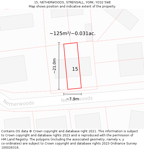 15, NETHERWOODS, STRENSALL, YORK, YO32 5WE: Plot and title map