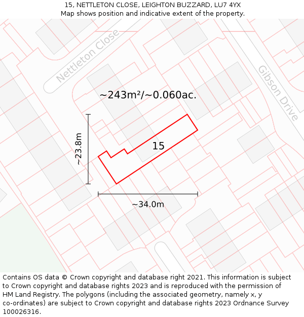 15, NETTLETON CLOSE, LEIGHTON BUZZARD, LU7 4YX: Plot and title map