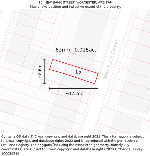 15, NEW BANK STREET, WORCESTER, WR3 8AN: Plot and title map