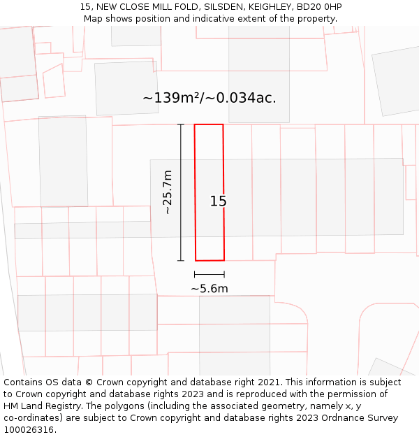 15, NEW CLOSE MILL FOLD, SILSDEN, KEIGHLEY, BD20 0HP: Plot and title map