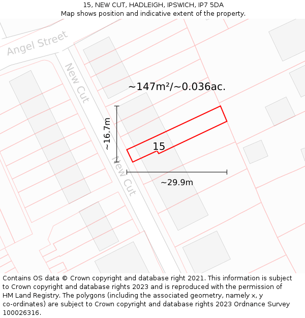 15, NEW CUT, HADLEIGH, IPSWICH, IP7 5DA: Plot and title map