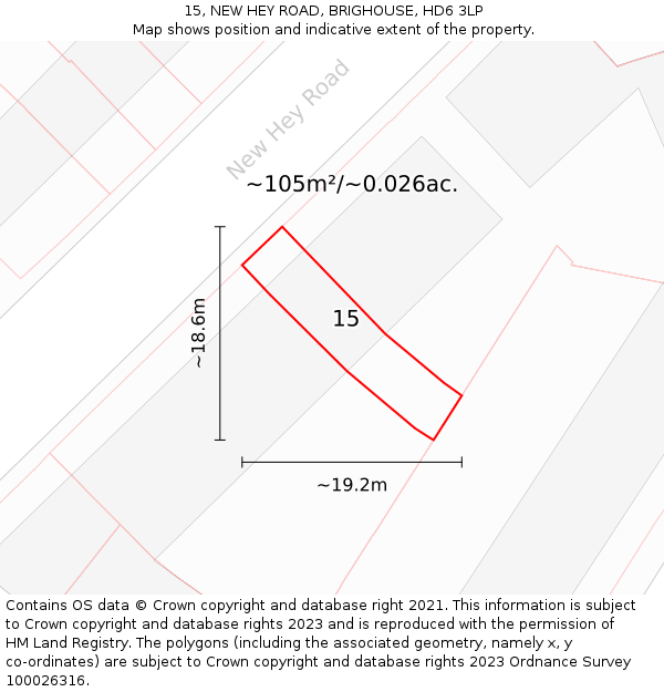 15, NEW HEY ROAD, BRIGHOUSE, HD6 3LP: Plot and title map