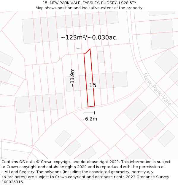 15, NEW PARK VALE, FARSLEY, PUDSEY, LS28 5TY: Plot and title map