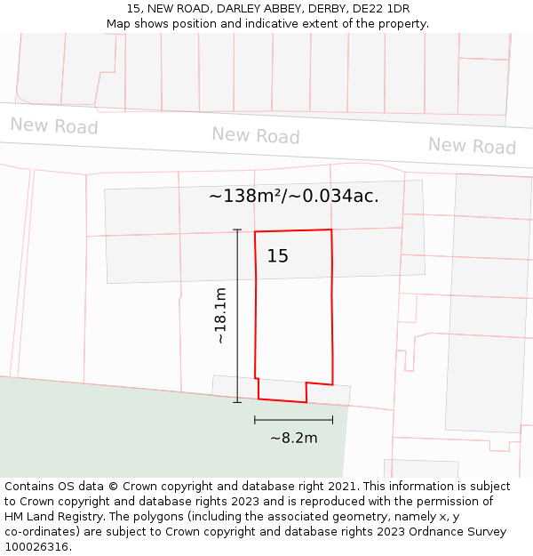 15, NEW ROAD, DARLEY ABBEY, DERBY, DE22 1DR: Plot and title map