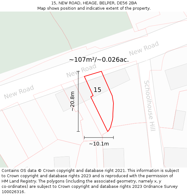 15, NEW ROAD, HEAGE, BELPER, DE56 2BA: Plot and title map