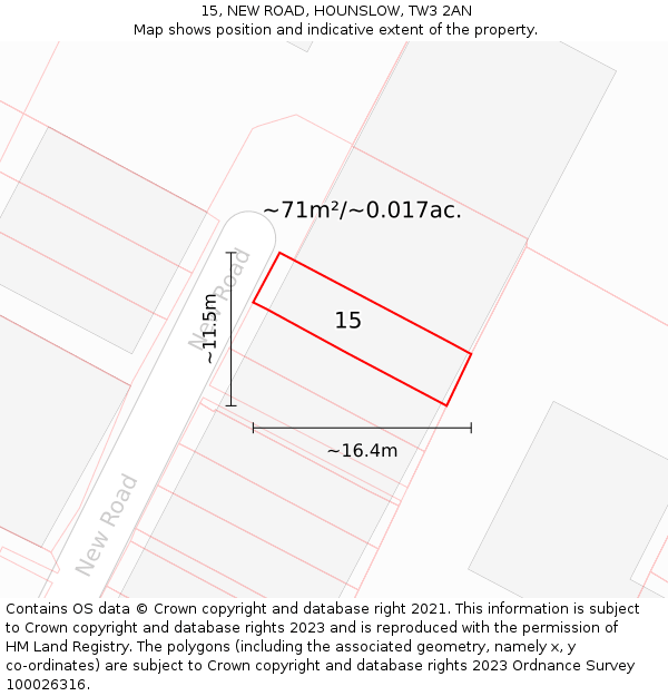 15, NEW ROAD, HOUNSLOW, TW3 2AN: Plot and title map