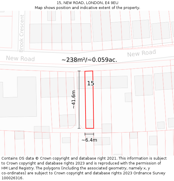 15, NEW ROAD, LONDON, E4 9EU: Plot and title map