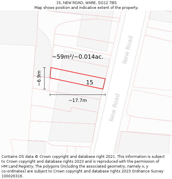 15, NEW ROAD, WARE, SG12 7BS: Plot and title map
