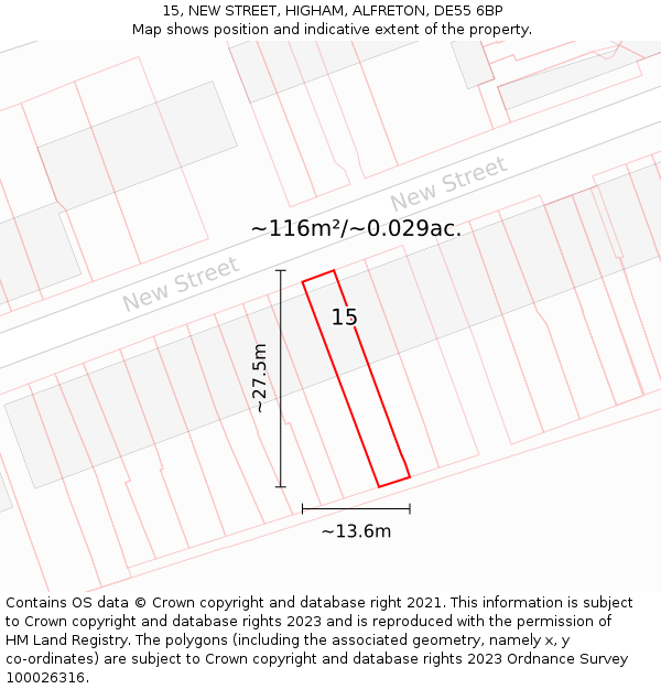 15, NEW STREET, HIGHAM, ALFRETON, DE55 6BP: Plot and title map