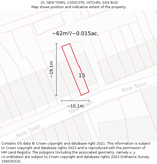 15, NEW TOWN, CODICOTE, HITCHIN, SG4 8UG: Plot and title map