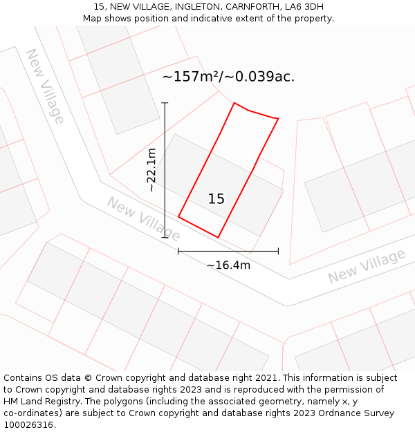 15, NEW VILLAGE, INGLETON, CARNFORTH, LA6 3DH: Plot and title map