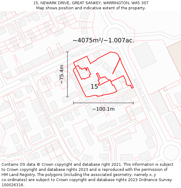 15, NEWARK DRIVE, GREAT SANKEY, WARRINGTON, WA5 3ST: Plot and title map