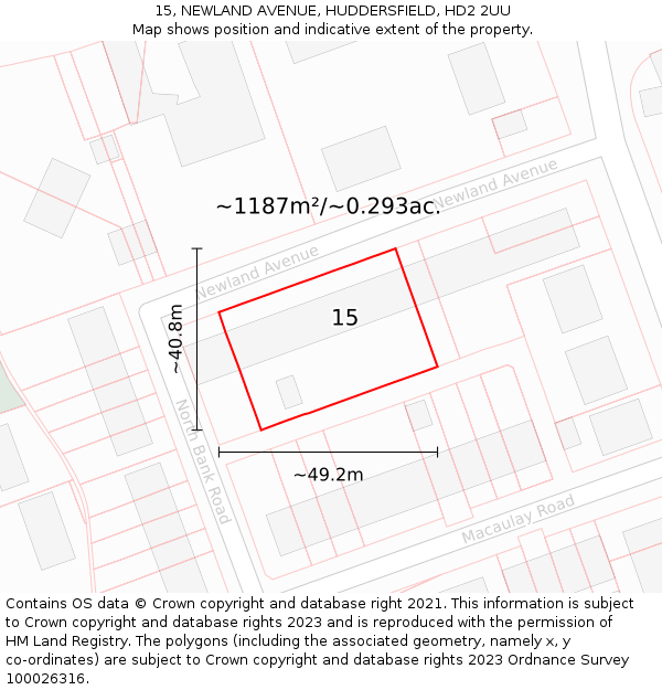 15, NEWLAND AVENUE, HUDDERSFIELD, HD2 2UU: Plot and title map