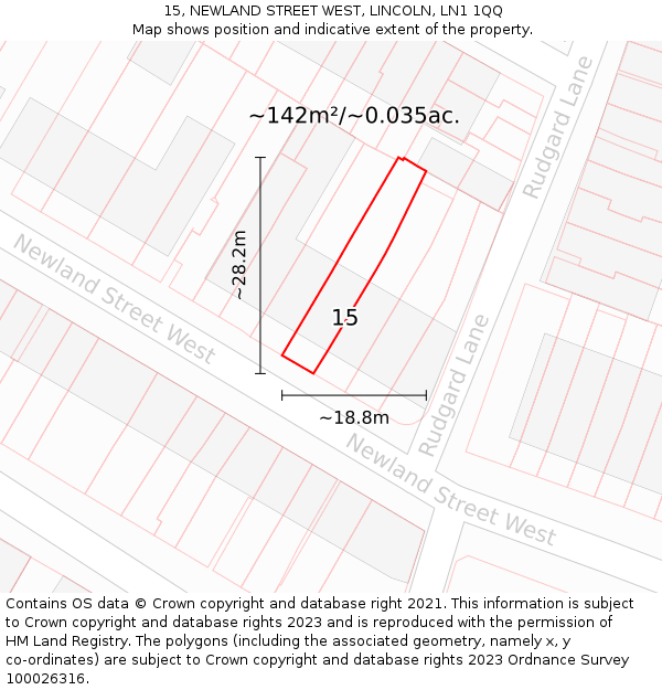 15, NEWLAND STREET WEST, LINCOLN, LN1 1QQ: Plot and title map