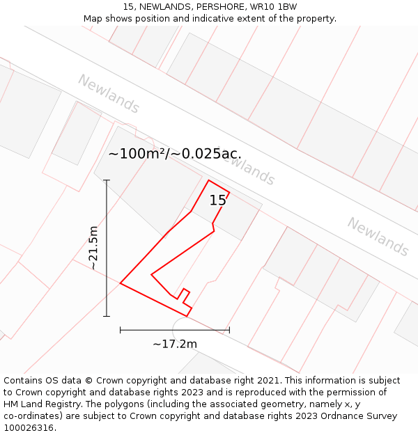 15, NEWLANDS, PERSHORE, WR10 1BW: Plot and title map