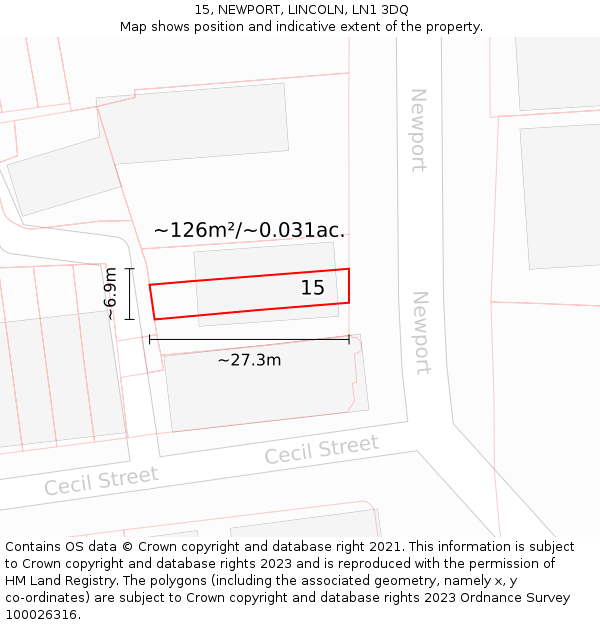 15, NEWPORT, LINCOLN, LN1 3DQ: Plot and title map