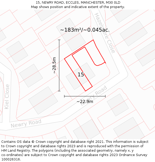 15, NEWRY ROAD, ECCLES, MANCHESTER, M30 0LD: Plot and title map