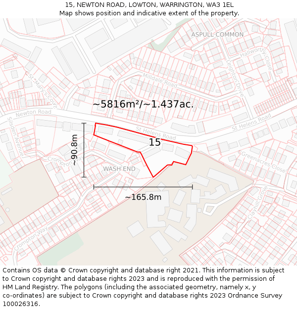 15, NEWTON ROAD, LOWTON, WARRINGTON, WA3 1EL: Plot and title map