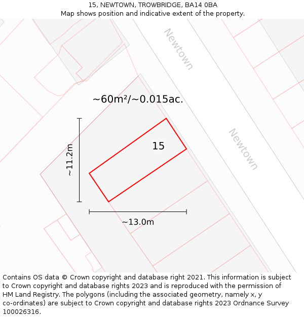 15, NEWTOWN, TROWBRIDGE, BA14 0BA: Plot and title map