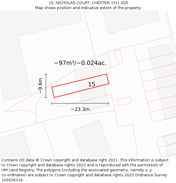 15, NICHOLAS COURT, CHESTER, CH1 2QS: Plot and title map