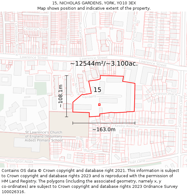 15, NICHOLAS GARDENS, YORK, YO10 3EX: Plot and title map