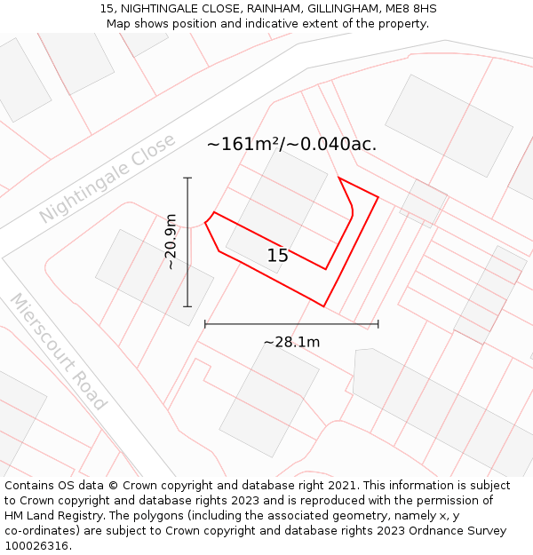 15, NIGHTINGALE CLOSE, RAINHAM, GILLINGHAM, ME8 8HS: Plot and title map