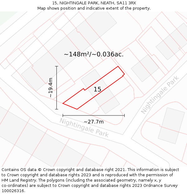 15, NIGHTINGALE PARK, NEATH, SA11 3RX: Plot and title map