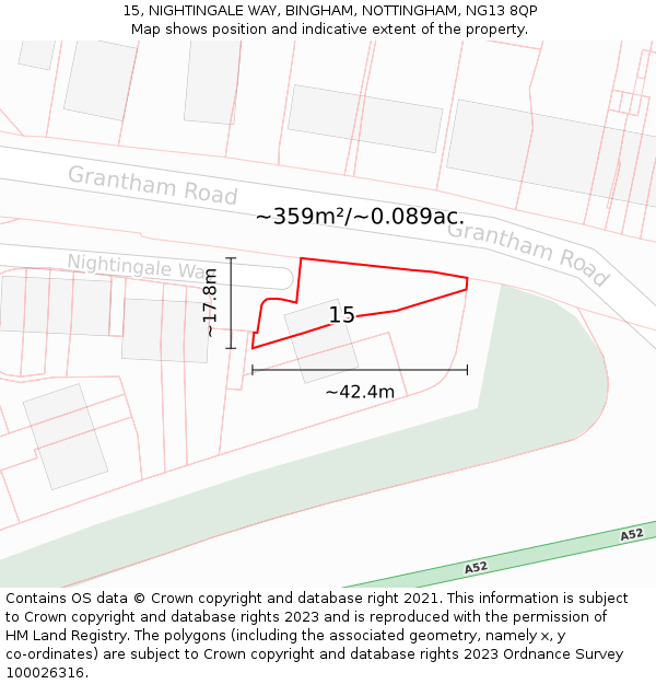 15, NIGHTINGALE WAY, BINGHAM, NOTTINGHAM, NG13 8QP: Plot and title map