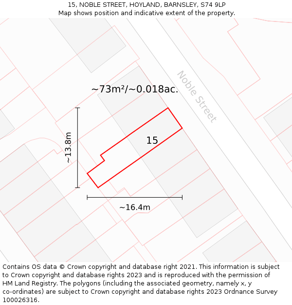 15, NOBLE STREET, HOYLAND, BARNSLEY, S74 9LP: Plot and title map