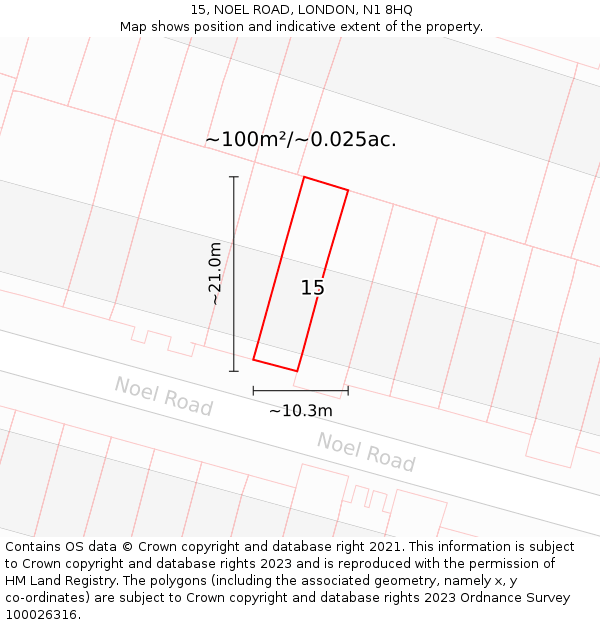 15, NOEL ROAD, LONDON, N1 8HQ: Plot and title map