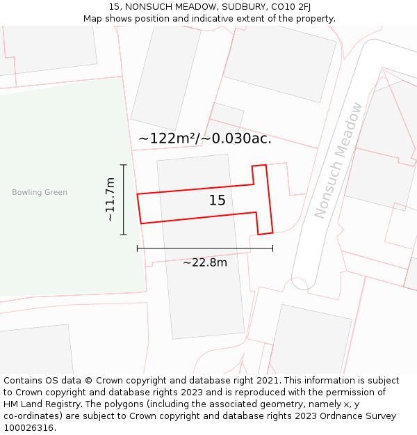 15, NONSUCH MEADOW, SUDBURY, CO10 2FJ: Plot and title map