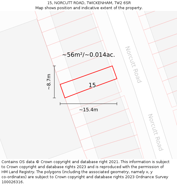 15, NORCUTT ROAD, TWICKENHAM, TW2 6SR: Plot and title map