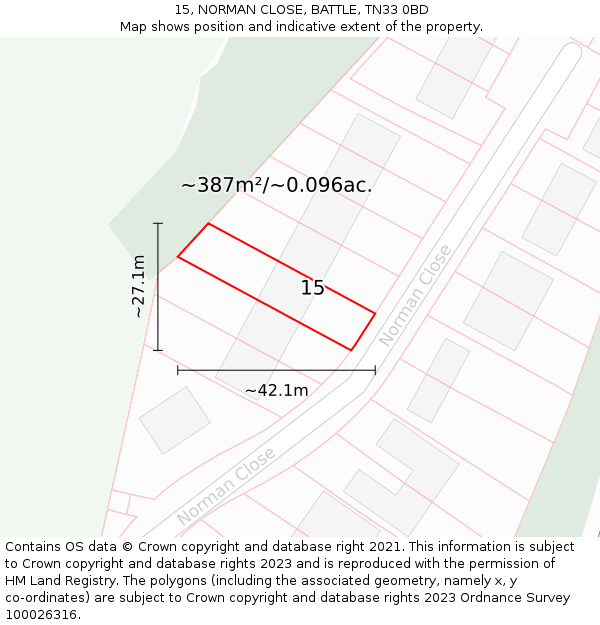 15, NORMAN CLOSE, BATTLE, TN33 0BD: Plot and title map
