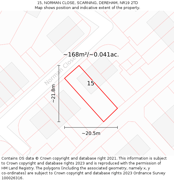 15, NORMAN CLOSE, SCARNING, DEREHAM, NR19 2TD: Plot and title map
