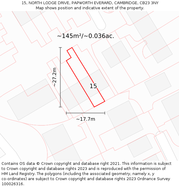 15, NORTH LODGE DRIVE, PAPWORTH EVERARD, CAMBRIDGE, CB23 3NY: Plot and title map