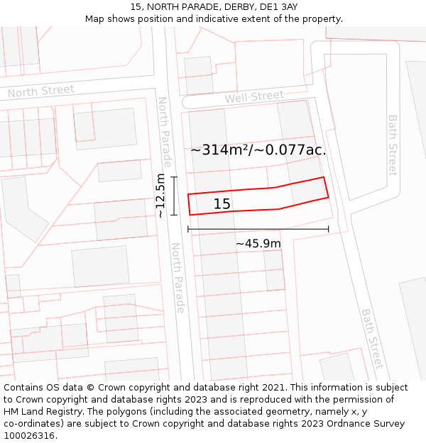 15, NORTH PARADE, DERBY, DE1 3AY: Plot and title map