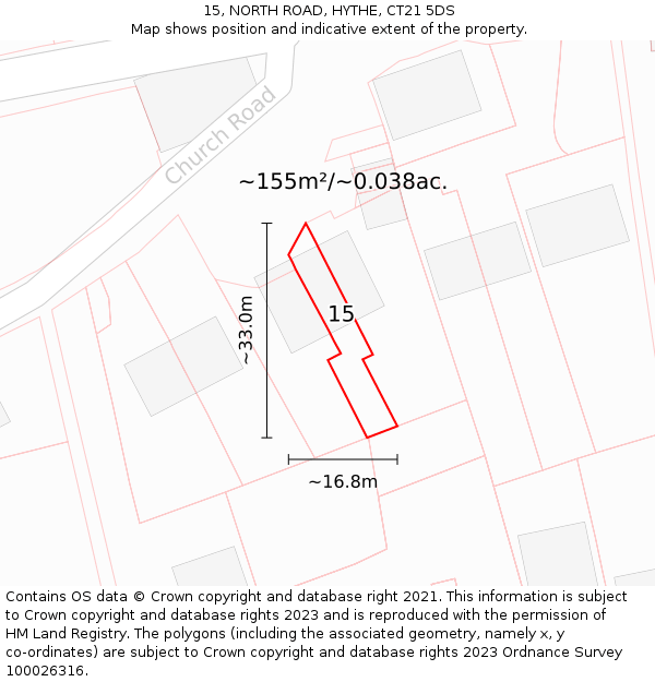 15, NORTH ROAD, HYTHE, CT21 5DS: Plot and title map