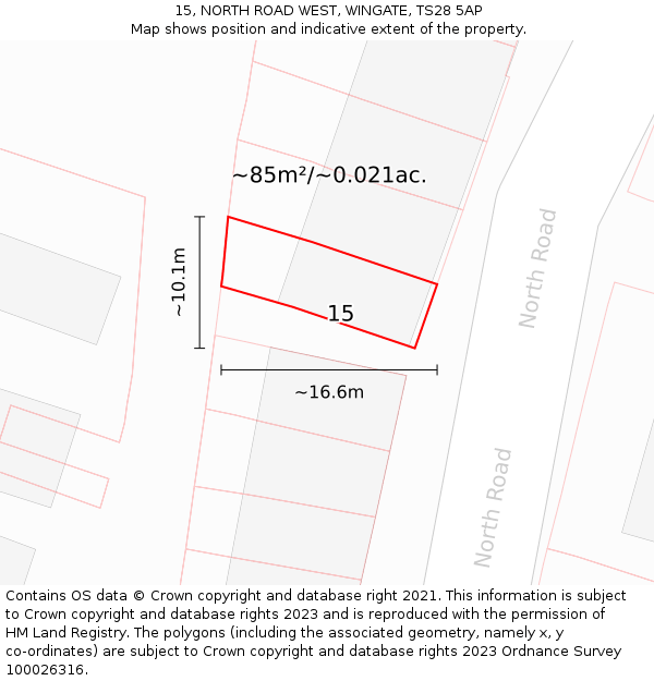 15, NORTH ROAD WEST, WINGATE, TS28 5AP: Plot and title map