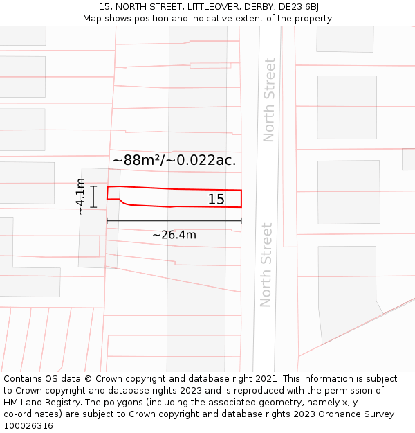 15, NORTH STREET, LITTLEOVER, DERBY, DE23 6BJ: Plot and title map
