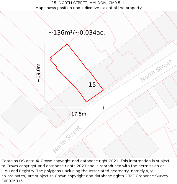 15, NORTH STREET, MALDON, CM9 5HH: Plot and title map