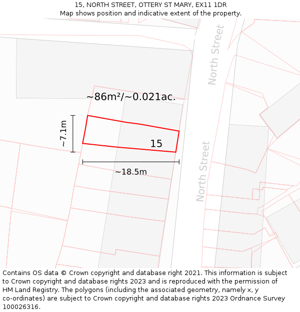 15, NORTH STREET, OTTERY ST MARY, EX11 1DR: Plot and title map