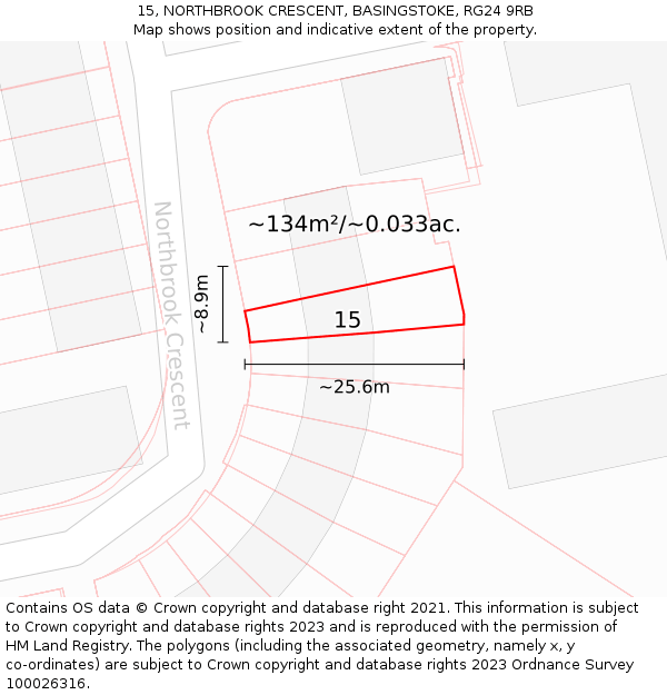 15, NORTHBROOK CRESCENT, BASINGSTOKE, RG24 9RB: Plot and title map