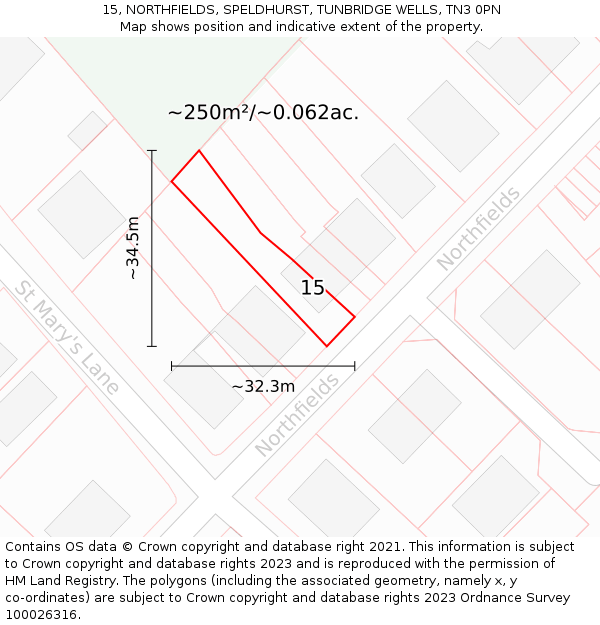 15, NORTHFIELDS, SPELDHURST, TUNBRIDGE WELLS, TN3 0PN: Plot and title map