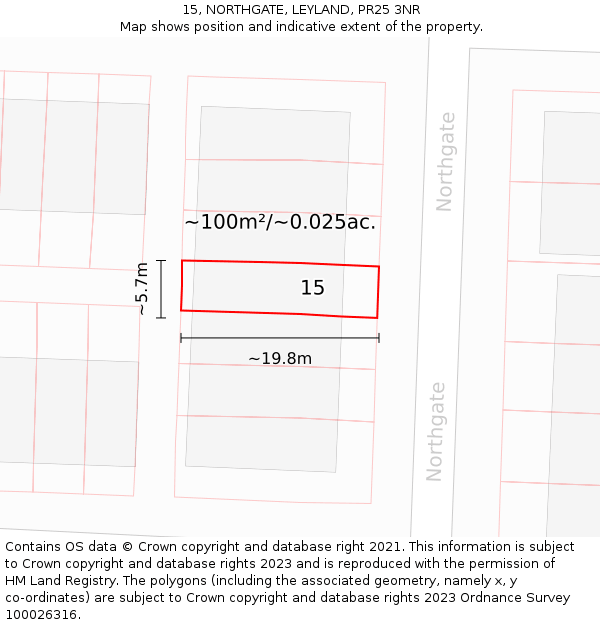 15, NORTHGATE, LEYLAND, PR25 3NR: Plot and title map