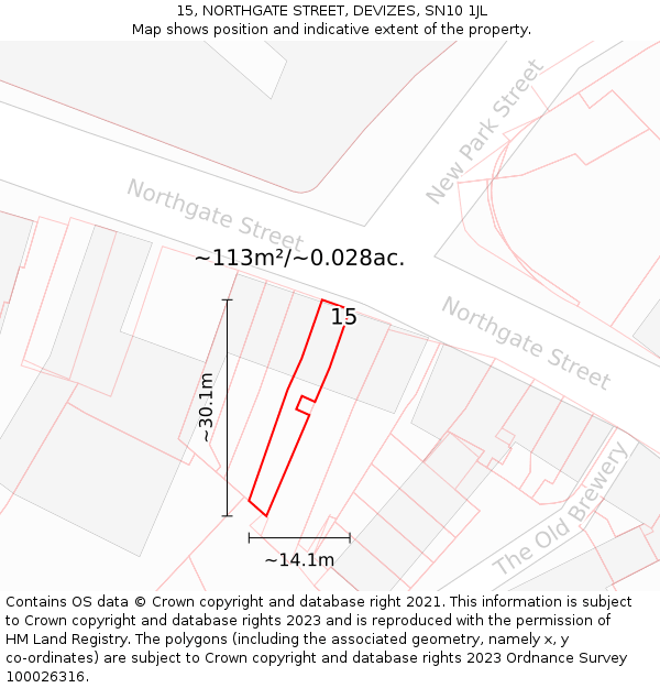 15, NORTHGATE STREET, DEVIZES, SN10 1JL: Plot and title map