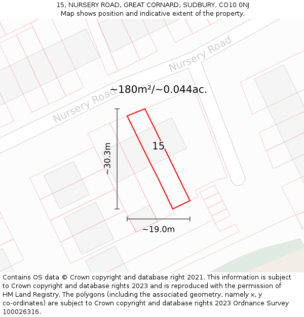 15, NURSERY ROAD, GREAT CORNARD, SUDBURY, CO10 0NJ: Plot and title map