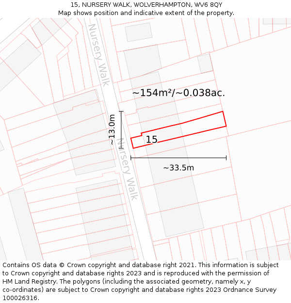 15, NURSERY WALK, WOLVERHAMPTON, WV6 8QY: Plot and title map