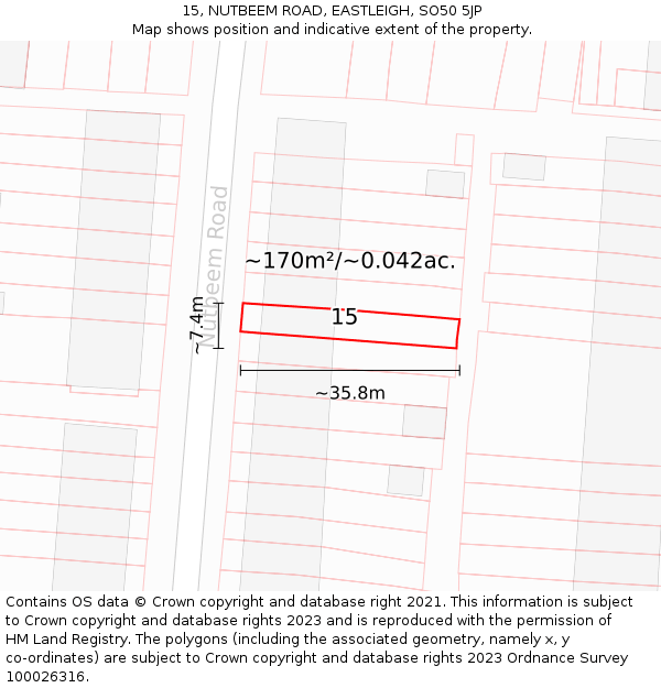 15, NUTBEEM ROAD, EASTLEIGH, SO50 5JP: Plot and title map