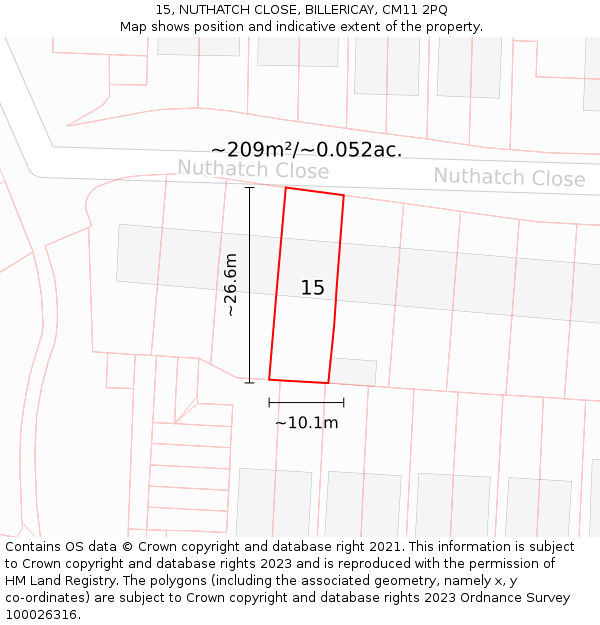 15, NUTHATCH CLOSE, BILLERICAY, CM11 2PQ: Plot and title map
